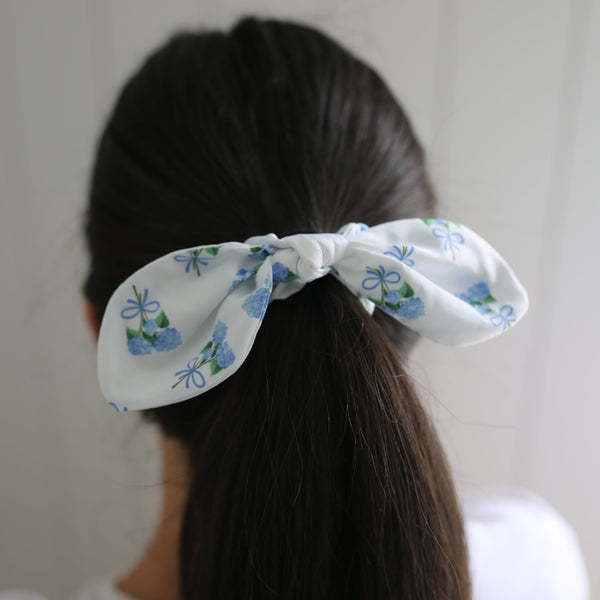 Hair Bow Scrunchie with Hydrangea Pattern