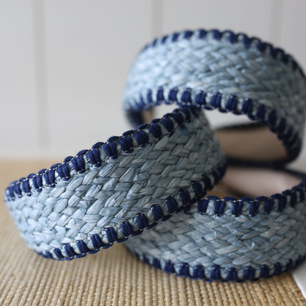 Light Blue & Navy Straw Woven Headband