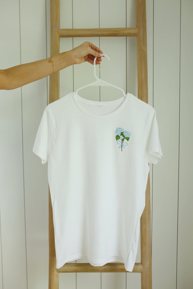 Embroidered Hydrangea Short Sleeve T-Shirt