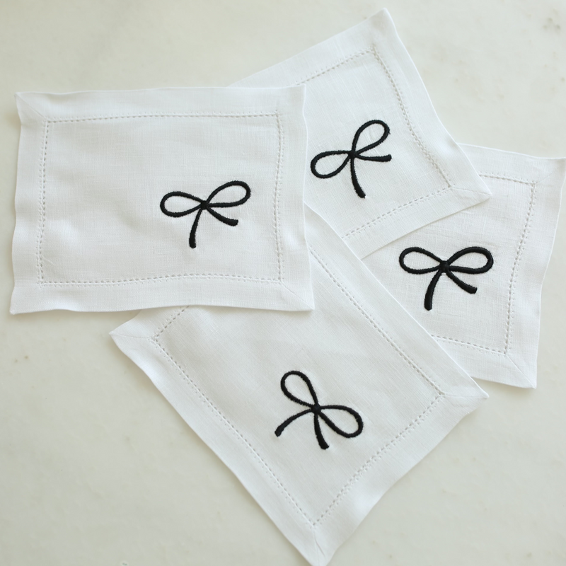 Bow Embroidered Set of Four Cocktail Napkins