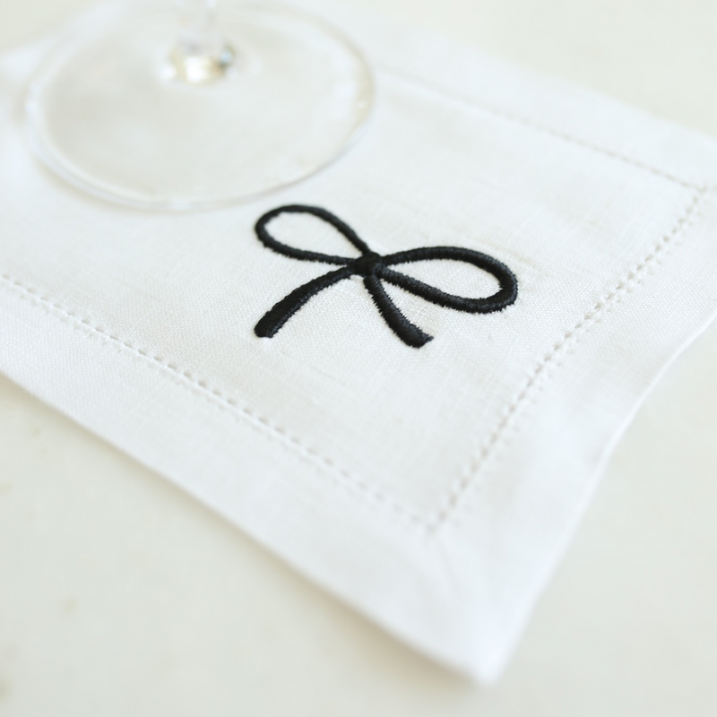 Bow Embroidered Set of Four Cocktail Napkins