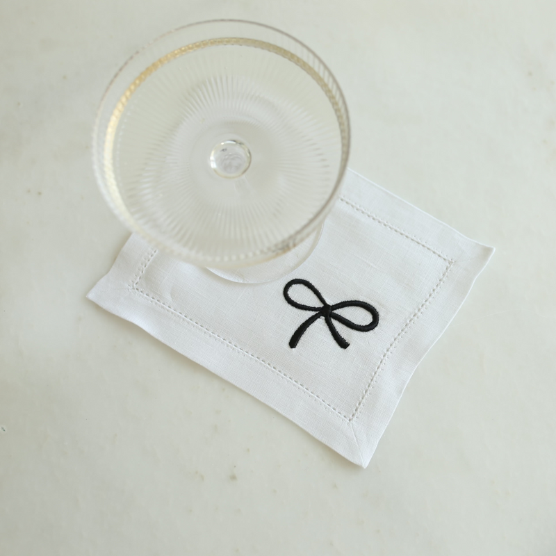 Bow Embroidered Set of Four Cocktail Napkins