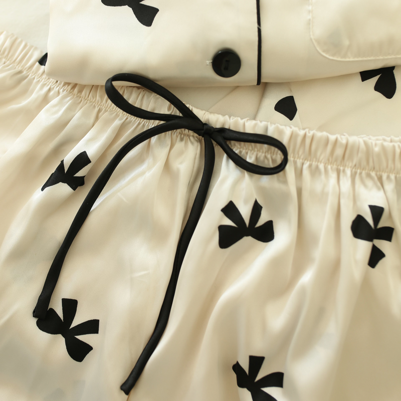 Cream with Black Bows Pajama Set