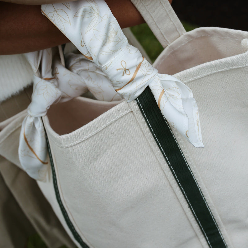 Mini Canvas Boat Tote with Hunter Green Stripes
