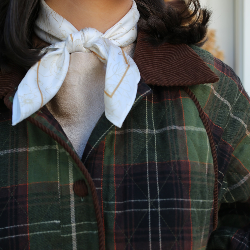 Plaid Quilted Jacket with Corduroy Detail
