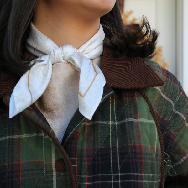 Taupe Floral & Bow Toile Scarf