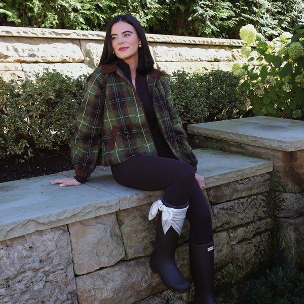Plaid Quilted Jacket with Corduroy Detail