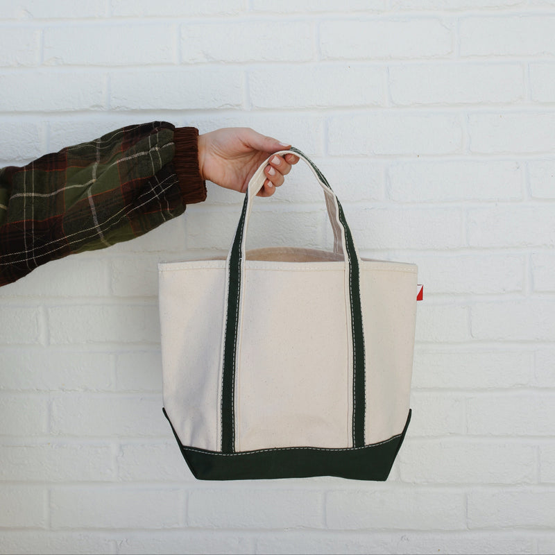 Mini Canvas Boat Tote with Hunter Green Stripes