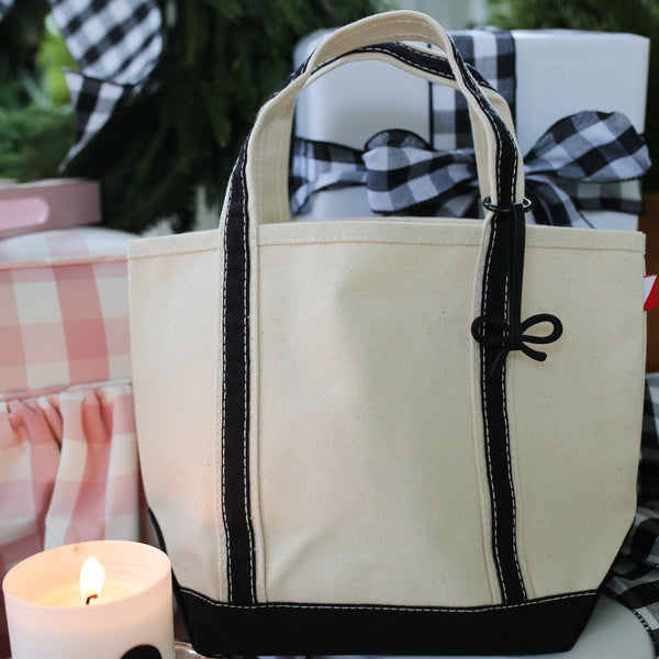 Mini Canvas Tote with Black Stripes