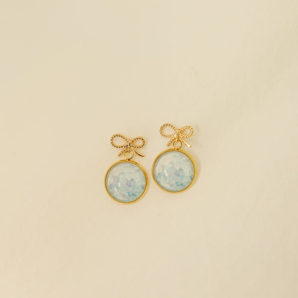 Hydrangea Drop Down Earring with Gold Bow