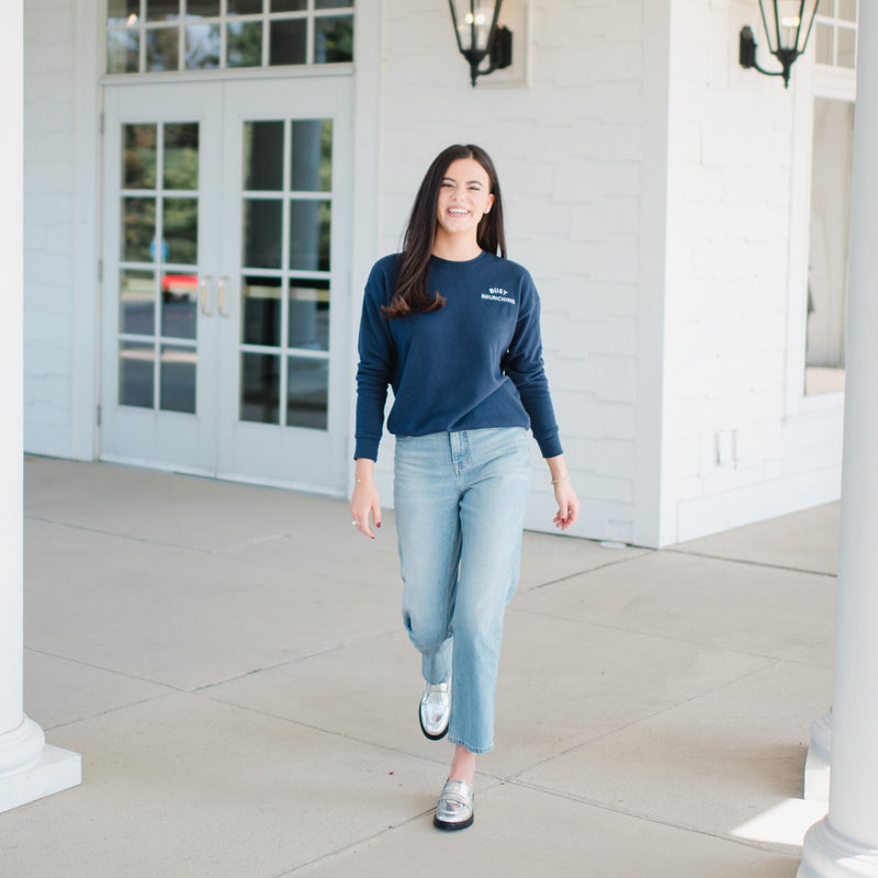 Busy Brunching Navy Embroidered Sweatshirt