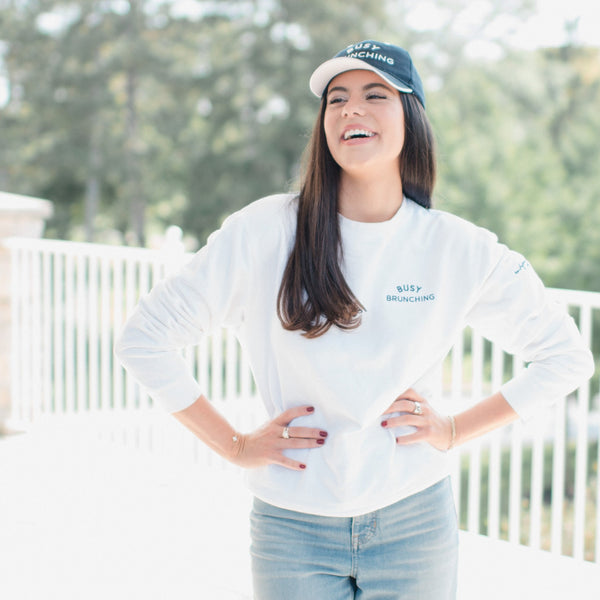 Busy Brunching White Embroidered Sweatshirt