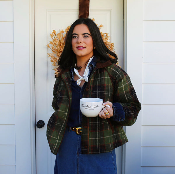 Plaid Quilted Jacket with Corduroy Detail
