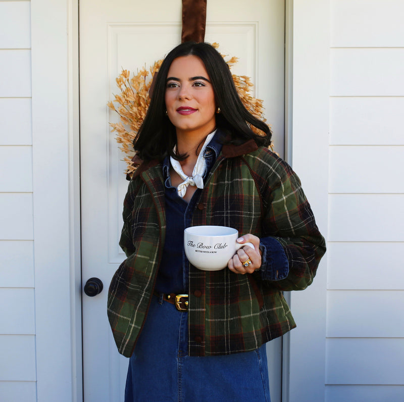 Plaid Quilted Jacket with Corduroy Detail