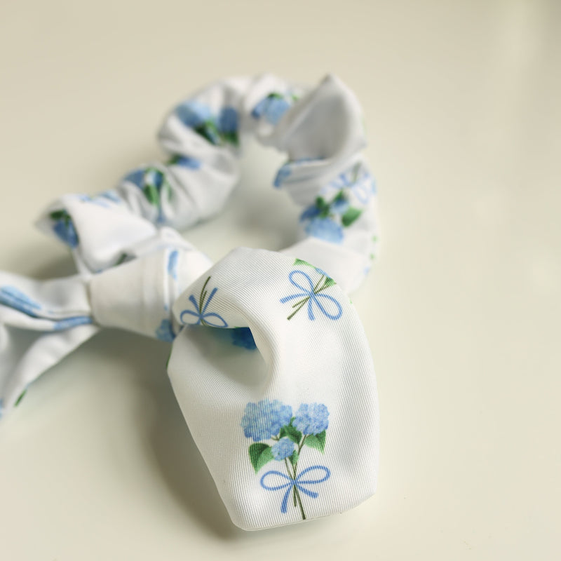 Hair Bow Scrunchie with Hydrangea Pattern