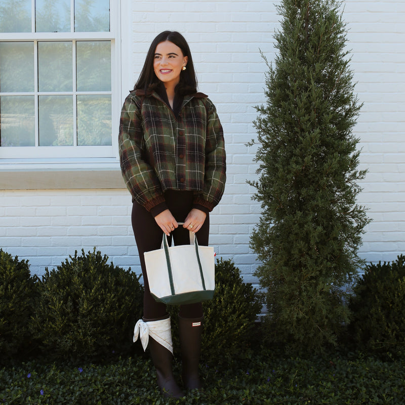 Plaid Quilted Jacket with Corduroy Detail