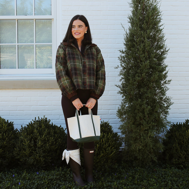 Mini Canvas Boat Tote with Hunter Green Stripes
