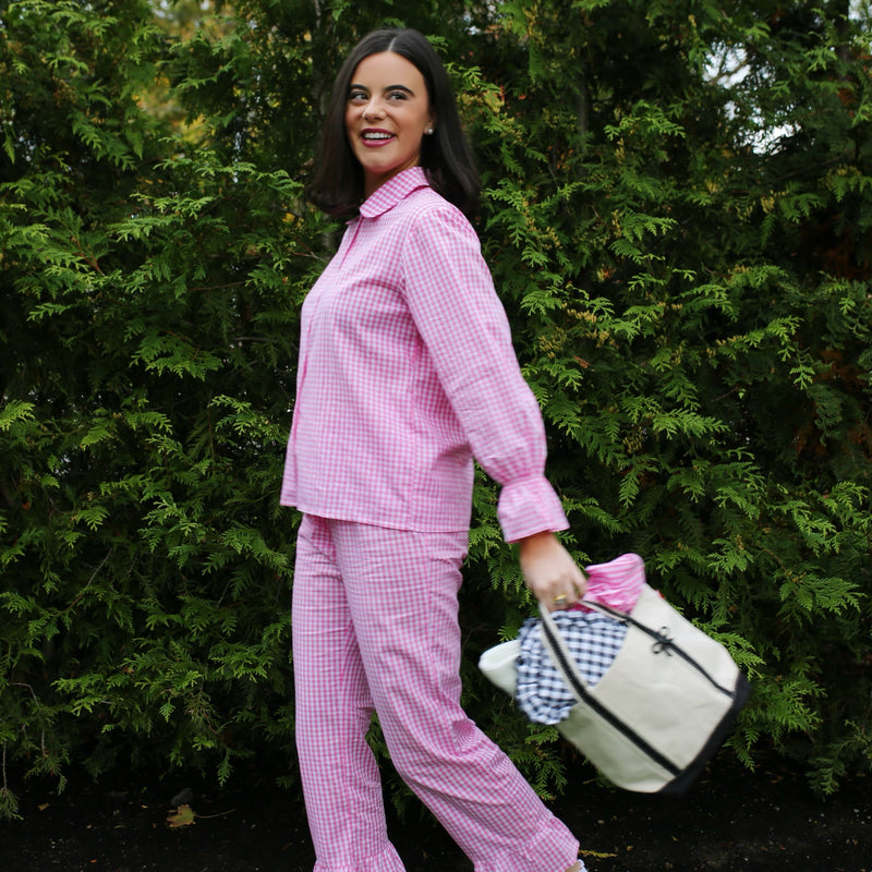 Mini Canvas Tote with Black Stripes