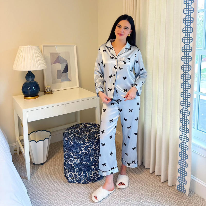 Light Blue with Black Bows Pajama Set