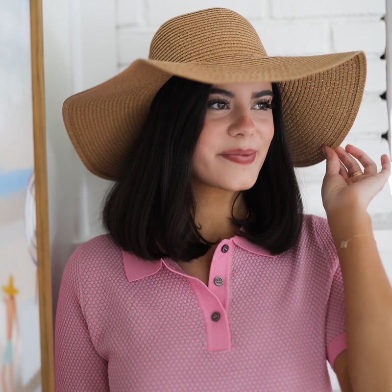 Straw Hat with Navy & White Interchangeable Bow or Pink Bow